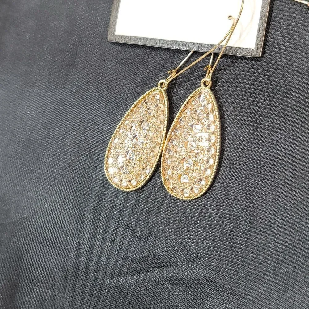 BRAND CATHERINE MALANDRINO FLAT TEARDROP DANGLE SPARKLY GLITTER CHARM EARRINGS